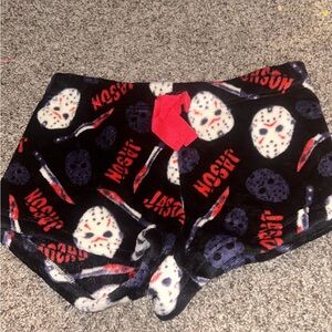 Kids Black & Red Jason Mask Fleece Lounge Shorts
